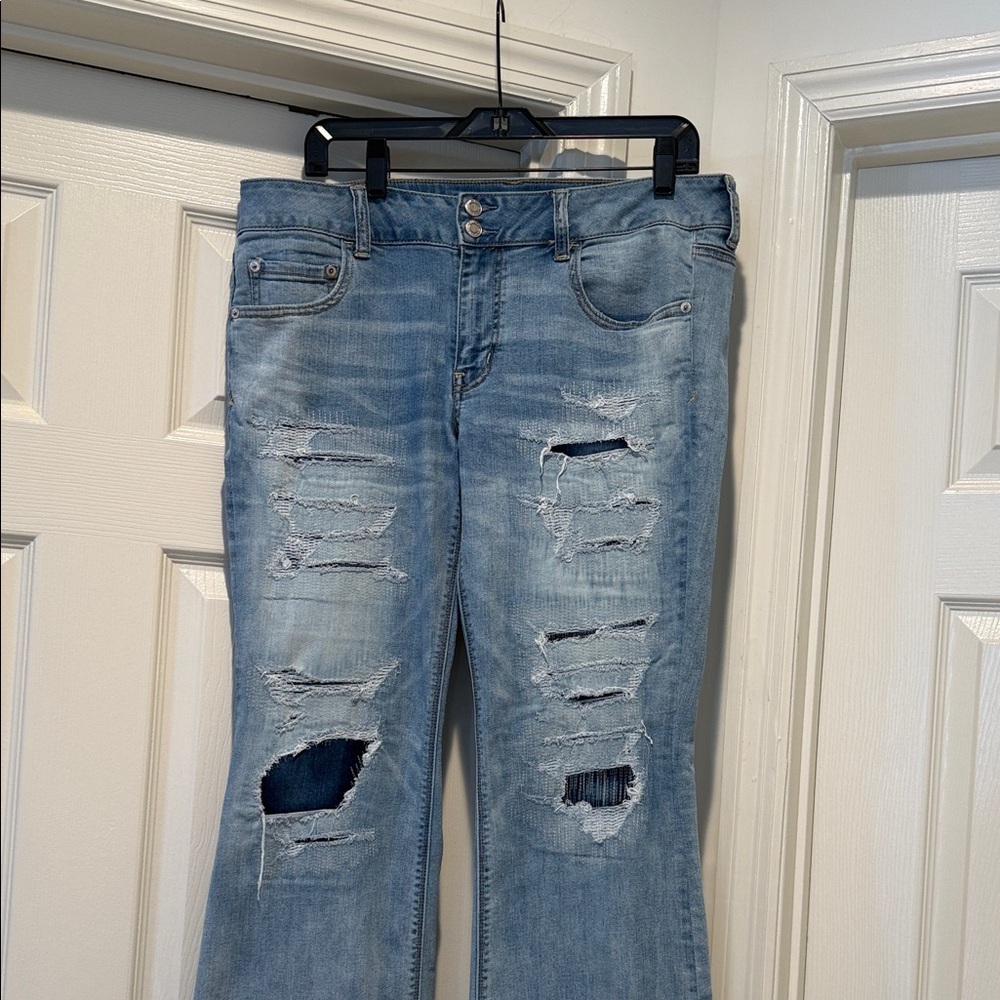 Grunge AE Super Stretch Artist Flare Distressed with Patched behind holes 14 - Picture 9 of 11